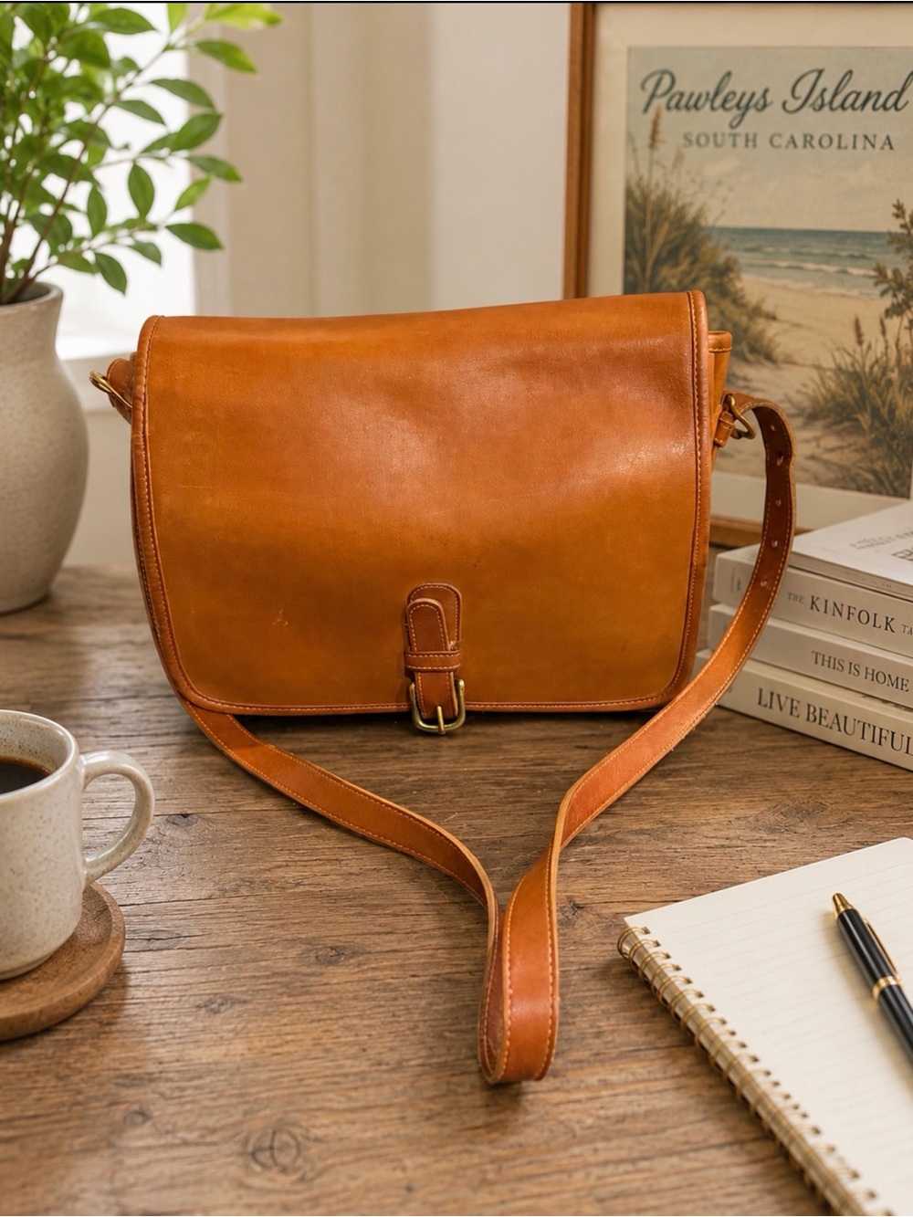 Coach Tan Leather Crossbody vintage Bag 0404